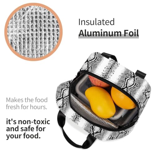 Women Snake Print Insulated Lunch Bag Leakproof | Snake Skin White Silver, Durable Thermal Cooler Tote, Waterproof & Leakproof for Work, Picnic & Travel - color: Pattern (842)