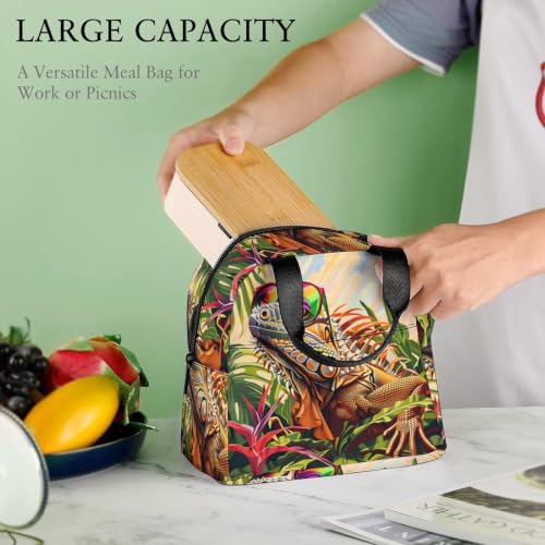Funny Lizard Theme Lunch Bag for Women Men | Insulated Lunch Box Leakproof Food Meal Containers Reusable Foldable 6L Capacity Lunch Tote Bags for Work Picnic Travel - color: Style 1