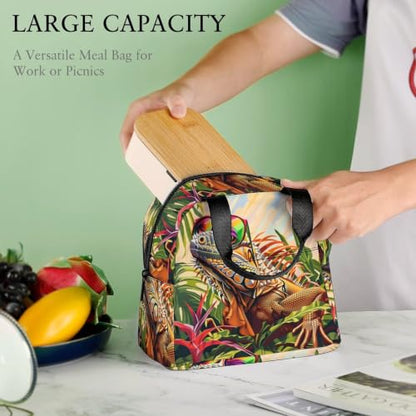 Funny Lizard Theme Lunch Bag for Women Men | Insulated Lunch Box Leakproof Food Meal Containers Reusable Foldable 6L Capacity Lunch Tote Bags for Work Picnic Travel - color: Style 1