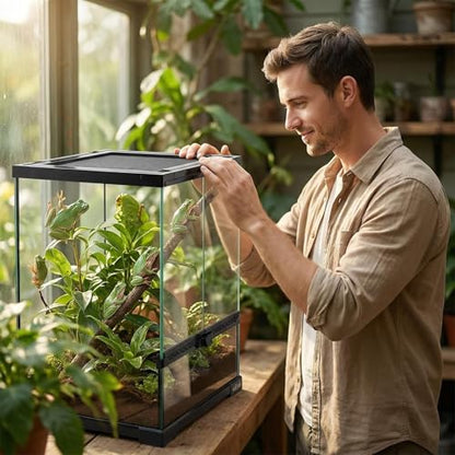 11 Gallon Reptile Glass Tank Vertical Terrarium 12"x12"x18" Habitat Enclosure with Front Openning Door and Top Screen Ventilation for Geckos, Snakes,Tree Frogs,Chameleon - size: 12x12x18 inch