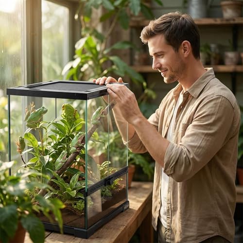 11 Gallon Reptile Glass Tank Vertical Terrarium 12"x12"x18" Habitat Enclosure with Front Openning Door and Top Screen Ventilation for Geckos, Snakes,Tree Frogs,Chameleon - size: 12x12x18 inch