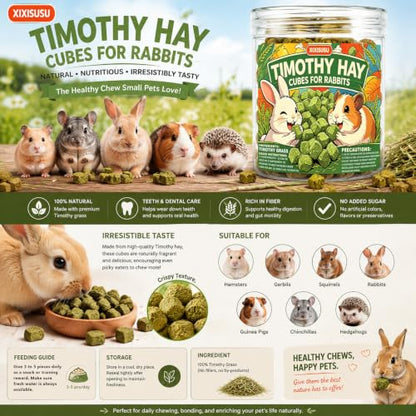 Timothy Hay Cubes 4.5oz Can- 100% Natural Mini Hay Bricks Timothy Hay Pellets for Rabbits, Chinchillas, Tortoise, Guinea Pigs & Small Pets