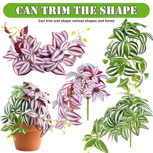 QUOZUO 2 Pack Reptile Plants, Artificial Hanging Plants with Suction Cups, Habitat Decor Plastic Vines Decorations for Bearded Dragons Lizards Snake Geckos Frogs -Purple and Green