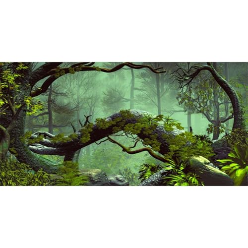 30x18 inches Reptile Habitat Background Foggy Forest Terrarium Backdrop | AWERT Tropical Rainforest Stone Green Tree Aquarium Background, Durable Polyester - size: 30x18in/75x45cm