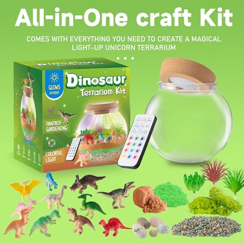 JOYEEMAX Dinosaur Light-Up Terrarium Kit for Kids - LED Night Light Birthday Gift for Boys Ages 4 5 6 7 8-12 Year Old - Dinosaur Toys for Boys - DIY Arts and Crafts Kit for Kids - style: Dinosaur