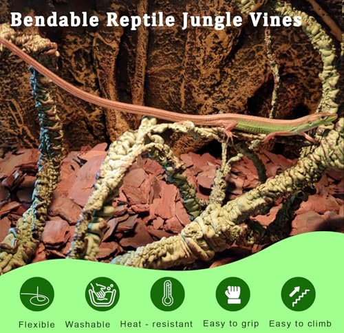 BNOSDM Reptile Jungle Vines Flexible Bend-A-Branch, 3.6Ft Reptile Climbing Branches, Chameleon Flexible Vine Decor,Terrarium Plants Decoration Accessories for Lizard Gecko Frog Snake - color: Green - 43.3''l Vines Decor