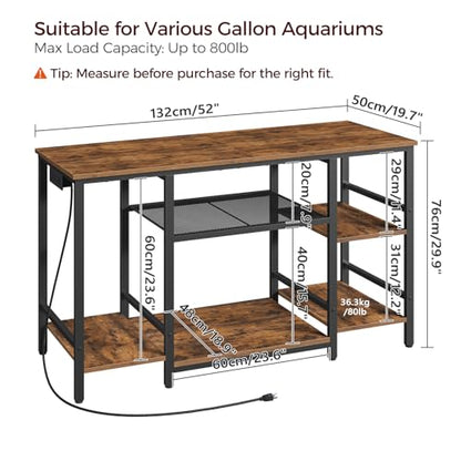 MAHANCRIS 55-75 Gallon Fish Tank Stand with Power Outlet, 3-Tier Metal Frame Aquarium Stand, Heavy Duty Reptile Terrarium Tank Stand, 52.0"L x 19.7"W x 29.9"H, 800 LBS Capacity, Rustic Brown FTHR55E01 - color: Rustic Brown