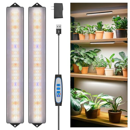 14in Grow Light Strip for Indoor Plants, Full Spectrum | 2 Bars, 105 White/Red/Blue LEDs per Strip, Timer & Dimming Control, Sleek Design, Growing Lamp for Cabinets & Shelves - size: 2 Pack