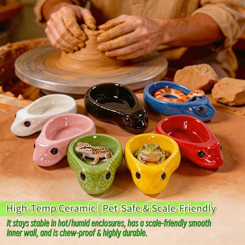 Ceramic Reptile Water Dish, Blue | Snake Water Bowl, For Snake, Leopard Gecko, Bearded Dragon and Lizard, Bathing Pool Food Feeding Dish - color: Blue