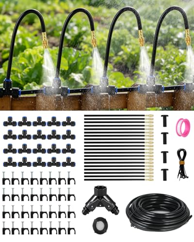 130FT Drip Irrigation System for Garden: 20 Nozzles 1/4" PE Tubing Automatic Watering Kit Adjustable Misting Sprinkler Mister Hose for Water Plants Tape Raised Beds Lawn Outdoor Yard Greenhouse 130FT - size: 130FT