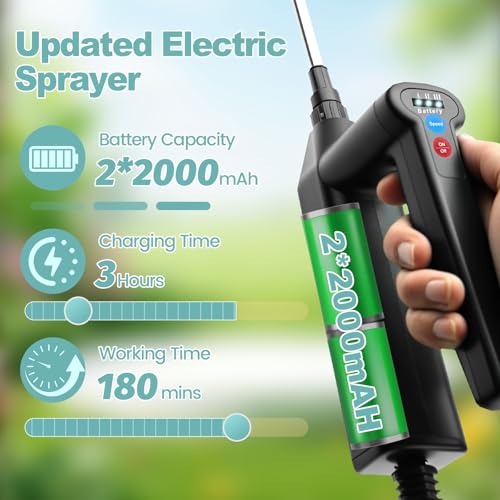 1.35 Gallon Battery Powered Sprayer, Electric Garden Sprayer with 3 Adjustable Pressures, Battery Indicator, Telescopic Wand, 4 Nozzles, Rechargeable Automatic Pump Sprayer for Lawn, Weed, Yard Care - color: Blue