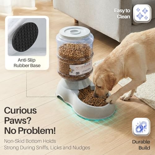 Flexzion Gravity Pet Feeder, Dog and Cat Food Dispenser, 1-Gallon Capacity | Self-Replenishing Dry Food Station with Non-Skid Feet and a Carry Handle; Holds Approximately 4-6 Lb Of Kibble - color: Feeder, size: 6-12 lb Feeder (3 Gallon)