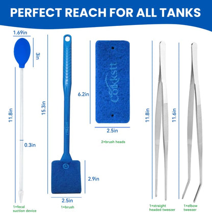 6 Pcs Aquarium Gravel Cleaner Tool Set, 15In Fish Tank Cleaner Kit with 12In Siphon Pipes, 1 Straight tweezer & Curved tweezer, Gravel Vacuum for Aquarium, Fish Tank Accessories and Aquarium Tools