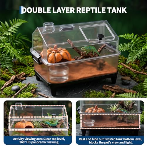 Garvee Reptile Tank Starter Kit, Reptile Terrarium with Lid, Heating Pad, Hygrometer, Bowl,Hide, Sand, Acrylic Small Reptile Habitat for Reptiles, Tarantula, Lizards, Frogs, Geckos or Hermit Crabs
