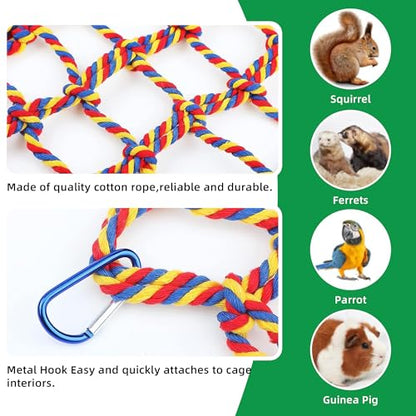 2 Pcs Rat Climbing Ropes for Cage Accessories - Bird Rope Rat Toys - 12.6 x 9.84 inch Hammock - Cotton Rope Bridge - Bird Ladder with 4 Silver Hooks - color: Mixed