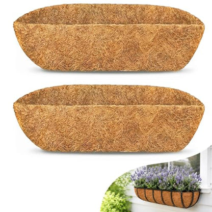 HFHOME Coco Liners for Planters, 24 Inch Natural Coconut Coir Fiber Window Box Liners, Wall Hanging Basket and Flower Box, Trough Coco Planter for Garden Fence, 2 Pack - size: 24 2P HALF