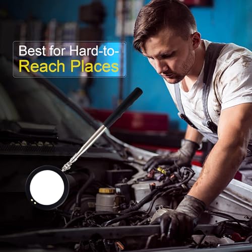 Telescoping Inspection Mirror LED Light with Large 3.75 Inches Round Mirror, 39.4 Inches Extendable, Flexible 360 Swivel, for Inspection Viewing, Mechanic Checking, Observation - style: 3.75" Round