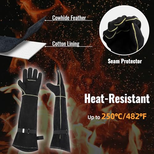 Animal Handling Gloves Bite Proof, Thickened Leather Cat Gloves for Scratching, Falconry, Welding, 23.6 inch Black Yellow - color: Black Yellow