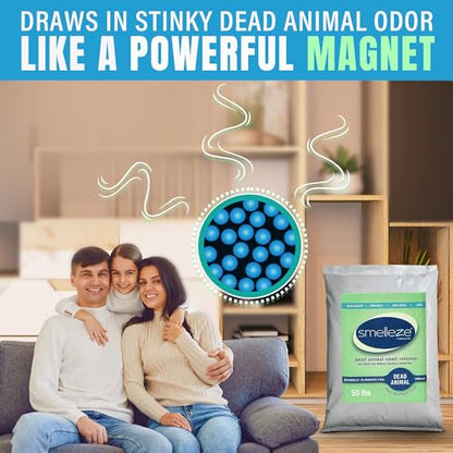 SMELLEZE Dead Animal Odor Eliminator - Strong Odor Removal - 50 lb. Bag | Natural & Safe Indoor & Outdoor Use - Granules, 50 lbs. - size: 50 Pound (Pack of 1)
