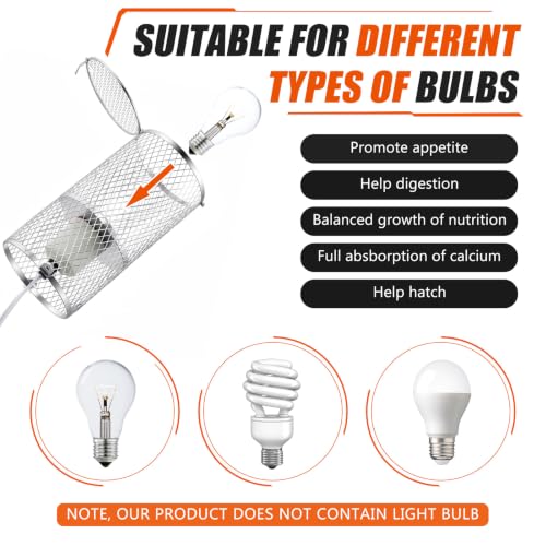 1 Pcs Reptile Heat Lamp Guard with 150W Ceramic Heat Emitter Basking Anti Scald Heating Lamp Holder Mesh Cage Reptile Protection Lampshade for Lizard Snake Without Bulb (4 Inch,White,Silver) - color: White, Silver