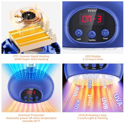 Chicken Coop Heater Lamps,200W-350W-500W Reptile Heating Lamp Upgraded with UVA UVB Ligh 3-6-9-12H Timer,Protable Greenhouse Heater for Outdoor Chicken Coop for Reptile Rabbits Dog Cats (5.2 Inch)