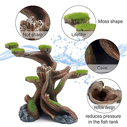 relaqcc Reptile Decor Aquarium Decorations Artificial Moss Resin Fish Tank Rocks Simulation Hollow Tree Leopard Gecko Trunk Accessories Aquarium View(Small) - size: Small-A
