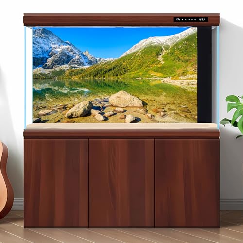 Winter Snow Scenery Aquarium Background Snow Covered Pine Trees Fish Tank Background Fantastic Wintry Frosty Mountain Lake Landscape Terrarium Backgrounds Natural Winter Tank Backgrounds 24x12in - color: Green_Brown, size: 24(W)x12(H)inches/ 60(W)*30cm(H)