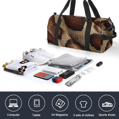 Snake Skin Texture Gym Duffle Overnight Weekends Bag | crossbody,for men women,with shoe wet compartment,for travel sports fitness workout