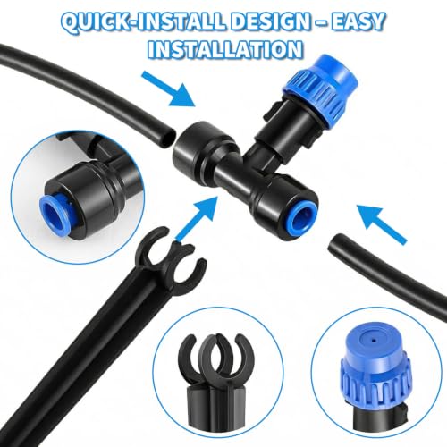 Drip Irrigation System 130FT with 10 Bendable Nozzles, 10 Misting Emitters, 10 8-Outlet Drip Emitters, 1/2 & 1/4 Inch Hoses – Garden Watering & Misting Kit for Yard, Lawn, Greenhouse - color: 30 ft hose (1/2 in OD）+100 ft hose (1/4 in OD）