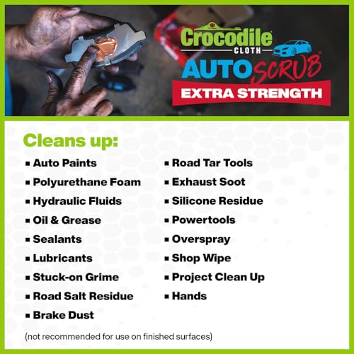 Crocodile Cloth AutoSCRUB Heavy-Duty Cleaning Wipes, 60 Count | Removes Oil, Grease, Paint, Tar, Brake Dust, Hydraulic Fluid, Silicone, Sealants & Road Grime from Tools & Hands