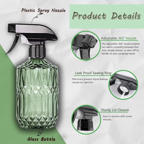 Plant Mister Spray Bottle, 15oz, Green, Adjustable Nozzle,2PCS | Pressure Watering Can, Plant Mister Fine Mist for Indoor Flowers, Outdoor Gardening, Cleaning, Pets Care, Hair - color: Green