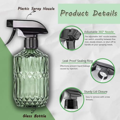 Glass Handheld Spray Bottle, 15oz Refillable Water Bottle Spray, Reusable Adjustable Nozzle Plant Mister Spray Bottles Indoor, Plant Mister for Hair, Cleaning, Gardening, Pets Care (Green) - color: Green a