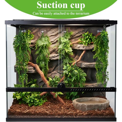 8 Pack Reptile Plants Terrarium Hanging Plant Vine Boston Climbing Terrarium Plant with Suction Cup for Bearded Dragons Lizard Crested Gecko Snake Crab Tank(Lush Series,Multiple Green) - style: Lush Series