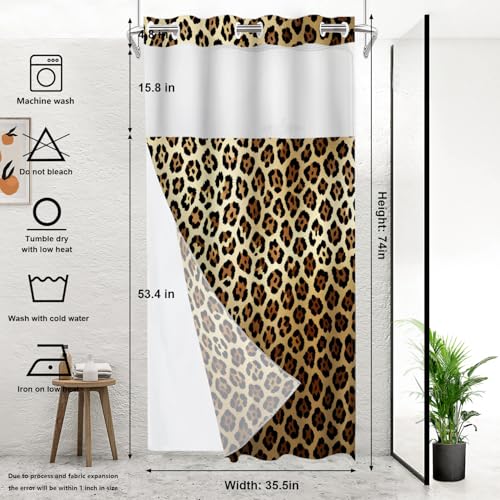 Golden Cheetah Print No Hooks Shower Curtain with Snap in Liner Set, Luxury Leopard Print Tub Curtainn Mesh Top Window & Magnetic Hem Waterproof 35.5X74 Inch - color: Golden Cheetah 1 Gold03, size: 35.4"W x 74"L (Pack of 1)