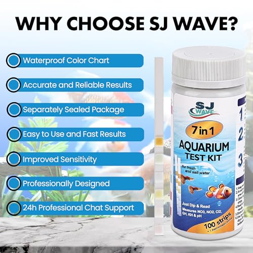 7 in 1 - Aquarium Test Strips | 100 Fast & Accurate Strips | Fish Tank Aquariums Water Test Kit & ebook | Aquarium Thermometer | Fish Tank Water Testing Kit for Fresh & Saltwater | Versatile Usage