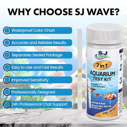 7 in 1 - Aquarium Test Strips | 100 Fast & Accurate Strips | Fish Tank Aquariums Water Test Kit & ebook | Aquarium Thermometer | Fish Tank Water Testing Kit for Fresh & Saltwater | Versatile Usage