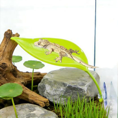 7PCS Crested Gecko Tank Accessories,Natural Leopard Gecko Coconut Hut with Ladder Plastic Leaf Platform for Reptile Wooden Bridge Lizard Hammock Hanging Plants Jungle Vines Flexible Leaves Decor - style: 【Style E】