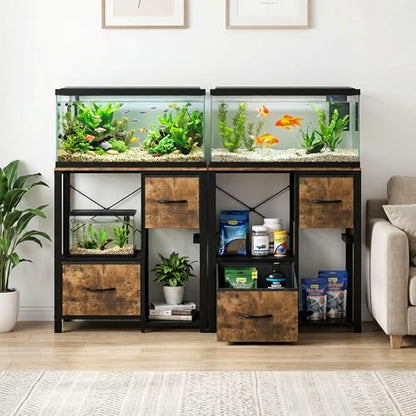 20-29 Gallon Fish Tank Stand, Aquarium Stand with Power Outlet | Heavy-Duty Metal and Wood Aquarium Stand with 6-Leg Support and 4-Tier Open Storage Shelves - color: Brown