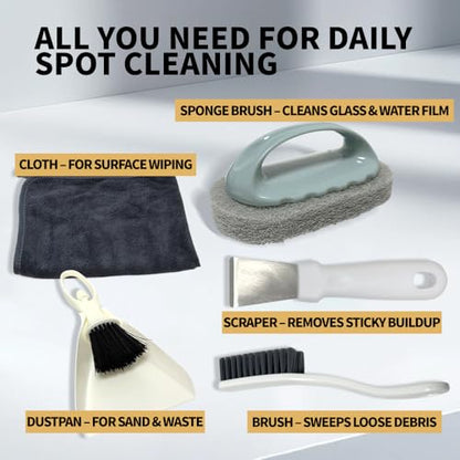 Bearded Dragon Tank Cleaning Kit – Reptile Enclosure Tool Set with Mini Dustpan, Brush, Scraper & Cleaning Cloth for Lizard & Gecko Terrarium Maintenance