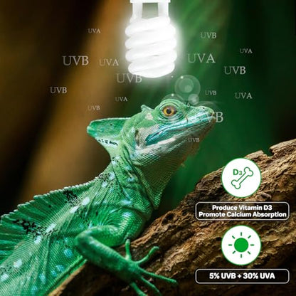 LUCKY HERP UVA UVB Reptile Light 5.0, Tropical UVB 100 Compact Fluorescent Lamp, UVB Light for Reptiles 23W, UVA UVB Reptile Light Bulb, UVB Bulb for Reptiles Chameleons Lizards Tortoises Snakes - style: UVB5.0 23W