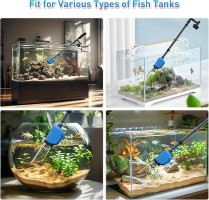 Electric Aquarium Gravel Cleaner, 530GPH Fish Tank Vacuum with Water Changer, Sand Washer, Debris Remover, Quiet 32W Pump for Freshwater Tanks, Blue (Blue)
