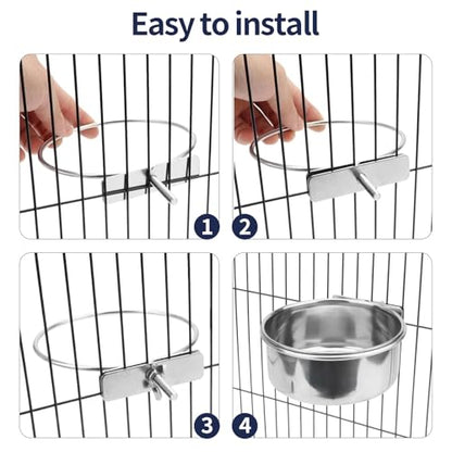 Bird Cage Feeder, Bird Feeder for Cage, 40oz Stainless Steel Food Water Bowl with Clamp, Clip-On Cage Coop Cup for Parrot Hamster Rabbit Rat Small Animals - color: 40oz Stainless Steel Bowl with Clamp
