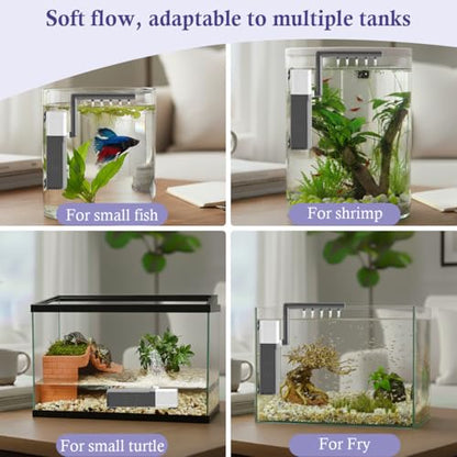 3W Mini Fish Tank Filter, 48GPH Quiet Aquarium Internal Filter 3-in-1 Submersible Fish Tank Filter Pump for 1-6Gal Betta/Fry/Shrimp Tanks - style: 3W(1-6gal)