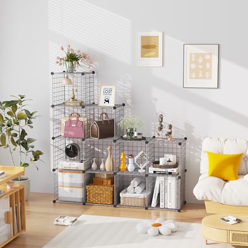 C&AHOME Wire Cube Storage, 12 - Cube Organizer Metal C Grids, Silver Gray | Modular Shelves Units Storage Bins Shelving Bookshelf Shelf Cabinet - color: Silver Gray