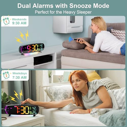 Digital Wall Clock,14.4 Inch Large Display | Auto Dimming, Temperature and Date, Remote Control, Night Light, DST, Alarm， Wall Cock for Bedroom/Classroom/Gym/Seniors - color: Colorful