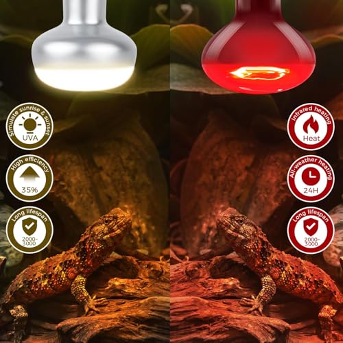 Infrared Reptile Heat Bulb Lamp 75W, 2-in-1 Day & Night Combo, Infrared Heat Lamp & UVA Sunlight Heating Lamp for Reptile Terrariums - style: Day & Night Heat Lamp 75W