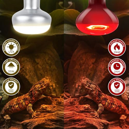 Infrared Reptile Heat Bulb Lamp 75W, 2-in-1 Day & Night Combo, Infrared Heat Lamp & UVA Sunlight Heating Lamp for Reptile Terrariums - style: Day & Night Heat Lamp 75W