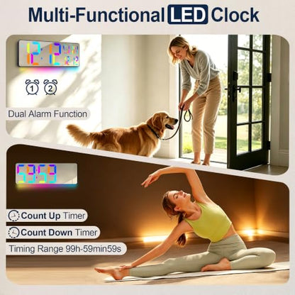 17.2 Inch Large Digital Wall Clock with Remote Control, Extra Large LED Display Wall Clock with Auto Dimming, Date Day Temperature, Countdown Timer, Alarm Clock for Gym Office Classroom (RGB) - color: Rgb