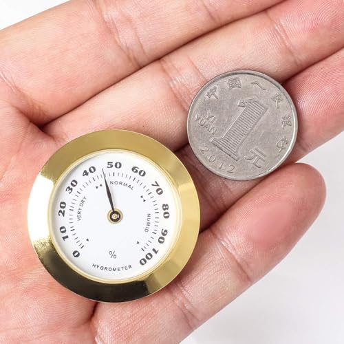 Golden Upgraded Mini 38mm Round Glass Analog Hygrometer Suitable for Humidors Guitar Violin, Thermometer with Probe Thermometers and Weather Instruments Temperature Reading Thermometer