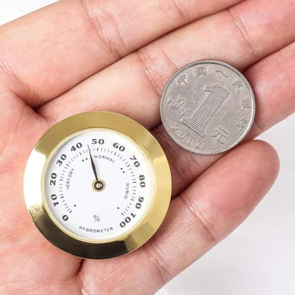 Golden Upgraded Mini 38mm Round Glass Analog Hygrometer Suitable for Humidors Guitar Violin, Thermometer with Probe Thermometers and Weather Instruments Temperature Reading Thermometer